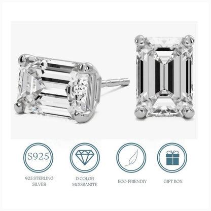 1.6ct Emerald Cut 4x6mm Moissanite 925 Sterling Silver Stud Earrings - M200039