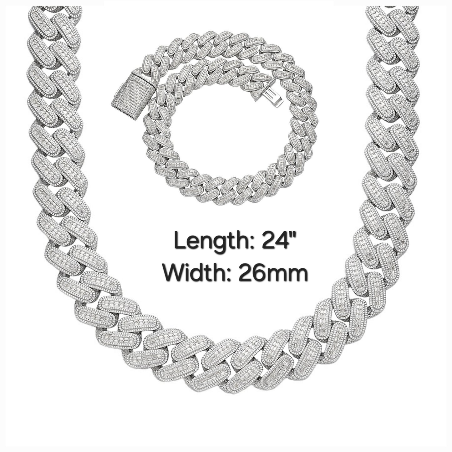 26MM Cuban Link Round & Baguette Moissanite Hip Hop Necklace Chain - M503649