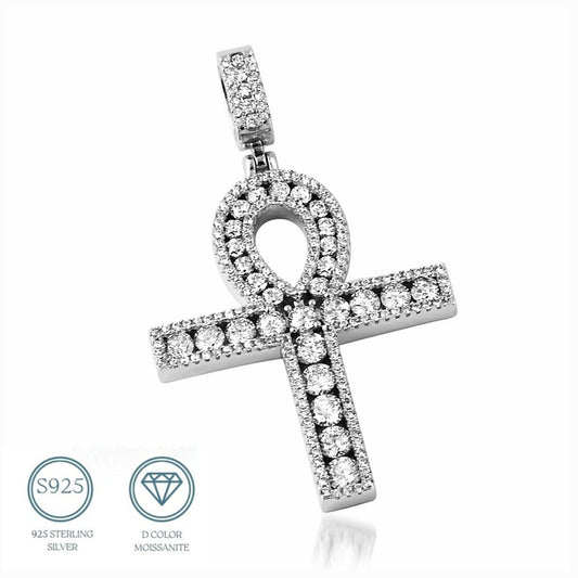 3.4CT Round Moissanite Ornamental Cross Ankh Pendant Charm - M400109