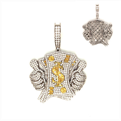 Like Money Dollars Two Tone 14k Gold Plated and Sterling 925 with Cubic Zirconia Pendant Charm - M400119