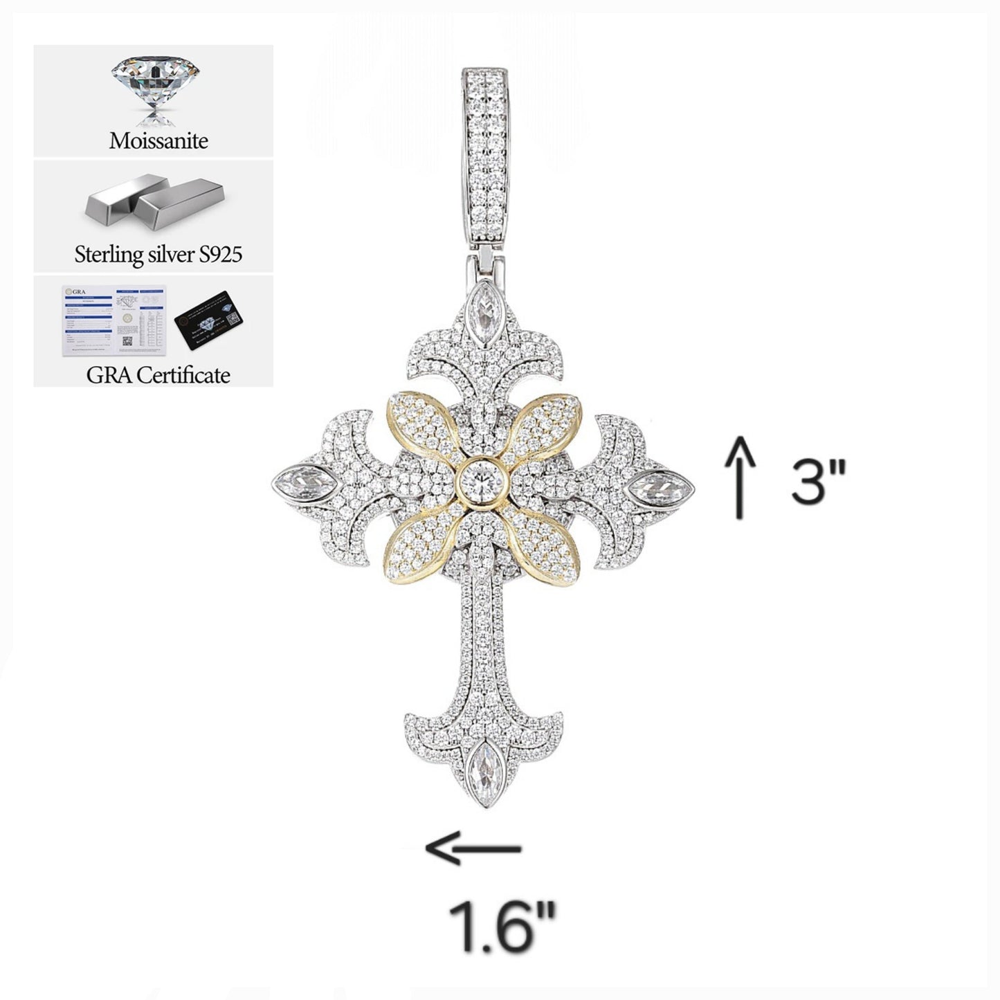 Religious 4.56CT Moissanite Flared Cross Pendant Charm - M400139