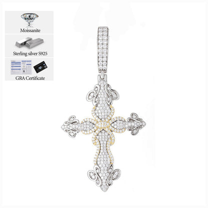 Two Tone 1.45CT Moissanite Sword of Thorns Cross Pendant Charm - M400149-cross