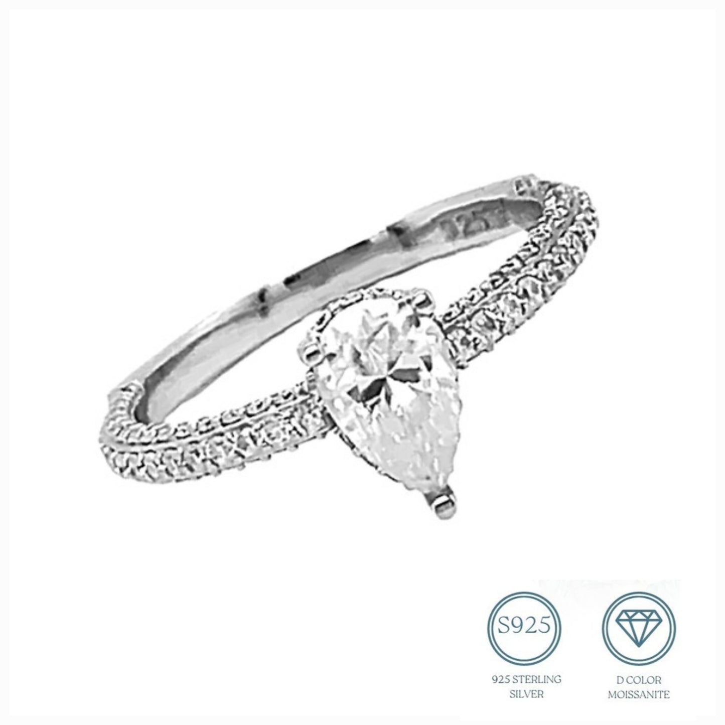 Pear Shaped 1.75ct Moissanite 925 Silver Engagement Ring - M100149