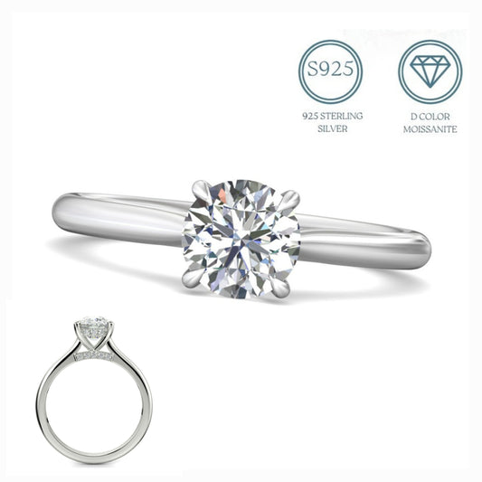 Round Main and side design 1.18CT Moissanite Engagement Sterling 925 Ring -M100129