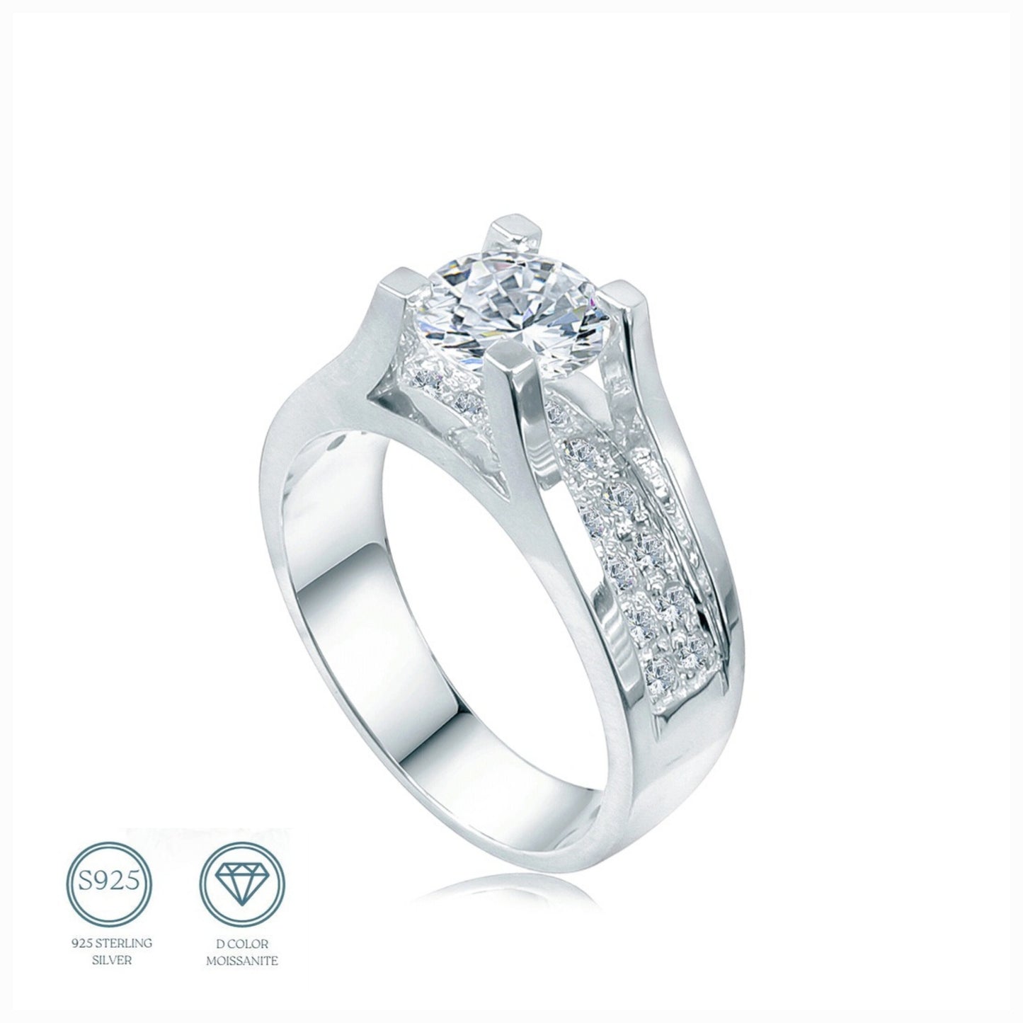 Engagement pave-set 1.65ct Moissanite 925 Silver Ring - M100169