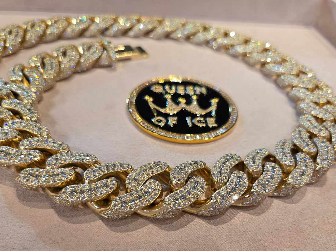 14K Gold and Diamonds Hip Hop Cuban Link Sided Bling Chain Necklace