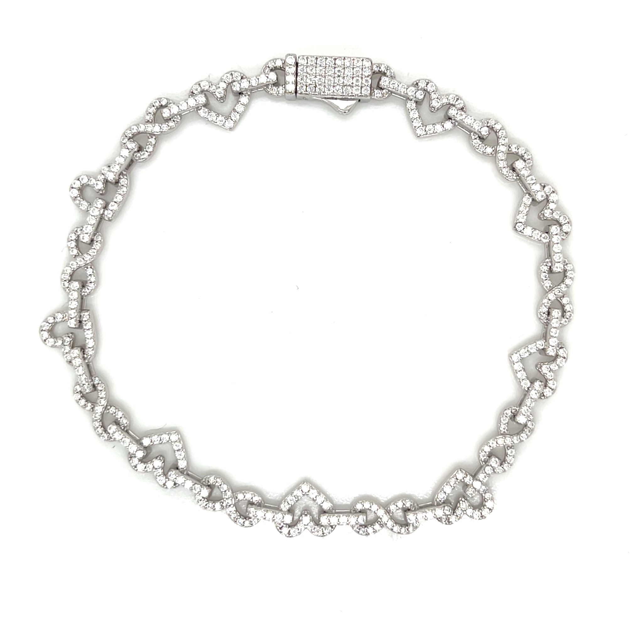 Sterling Silver Heart-Link Moissanite Bracelet – 7" & 8.5"