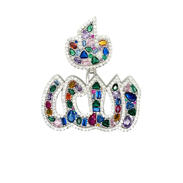 Allah Pendant in Sterling Silver with Moissanite & Cubic Zirconia