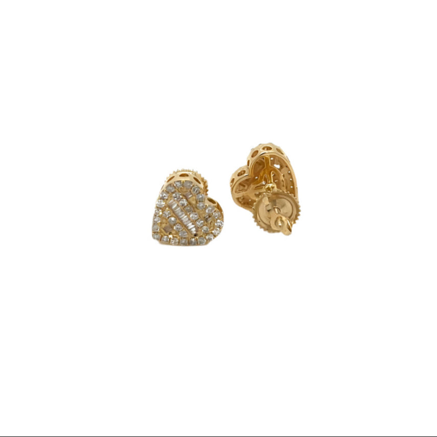 14K Gold Heart Shaped Screw back Earrings With Natural Diamonds 0.60ct  -  SE12745