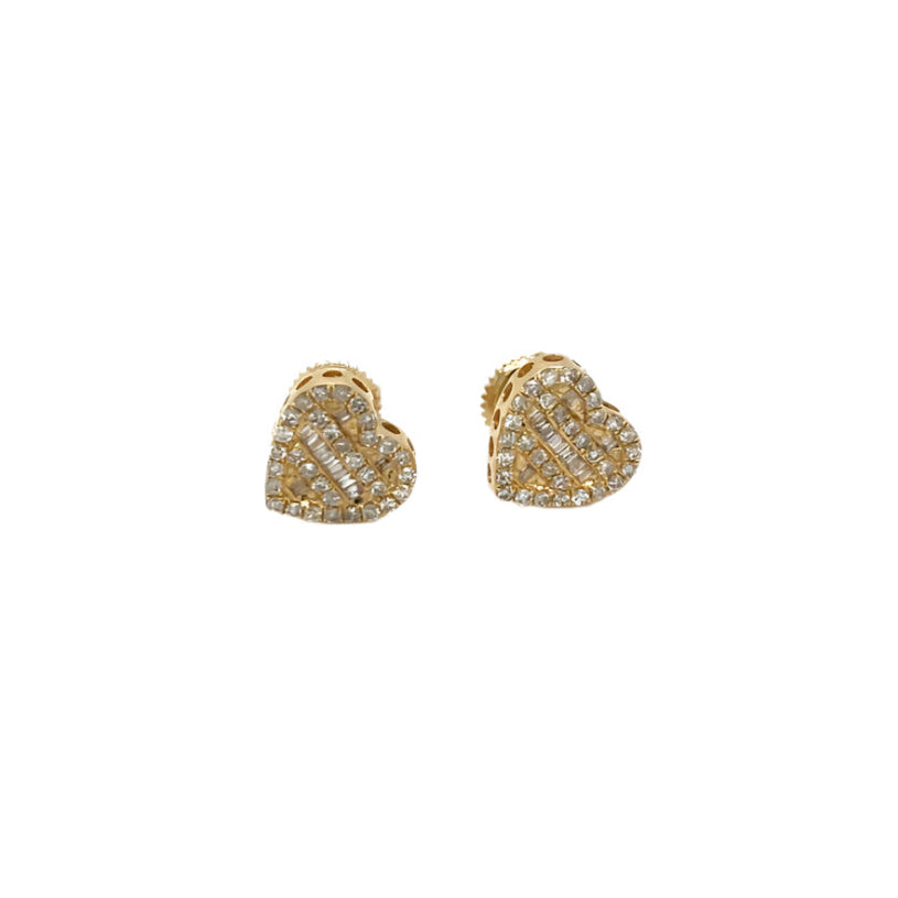 14K Gold Heart Shaped Screw back Earrings With Natural Diamonds 0.60ct  -  SE12745