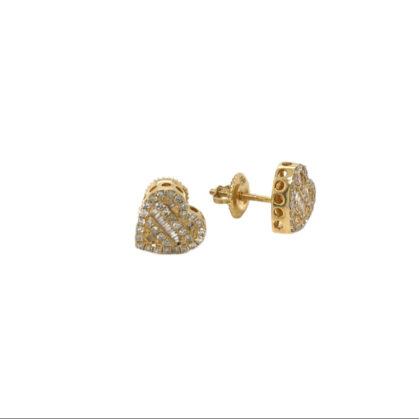 14K Gold Heart Shaped Screw back Earrings With Natural Diamonds 0.60ct  -  SE12745