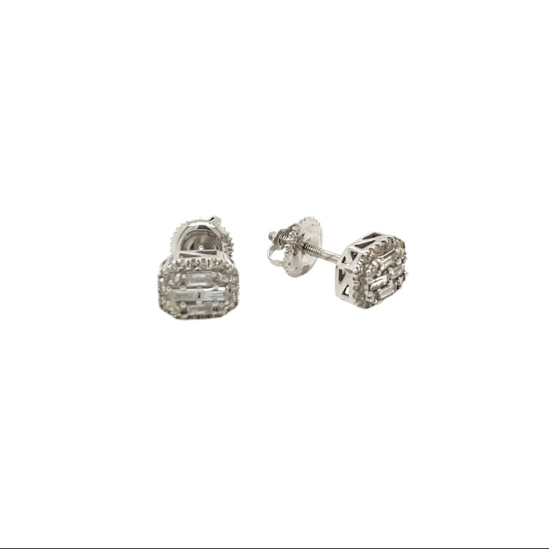 14K White Gold Square Shaped Screw Back Earrings With Natural Baguette Diamonds 0.45ct  -  SE17345A