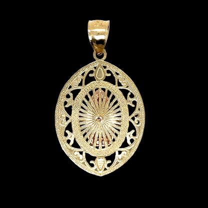 14K Gold Oval Two Tone Virgen De Guadalupe Pendant