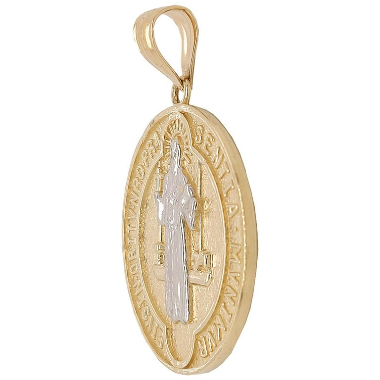 14K Gold Two Tone White Gold San Benito Benedict Round Medallion Pendant Charm