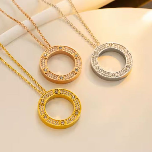 Fancy Inlaid Round Zirconia Pendant Necklace