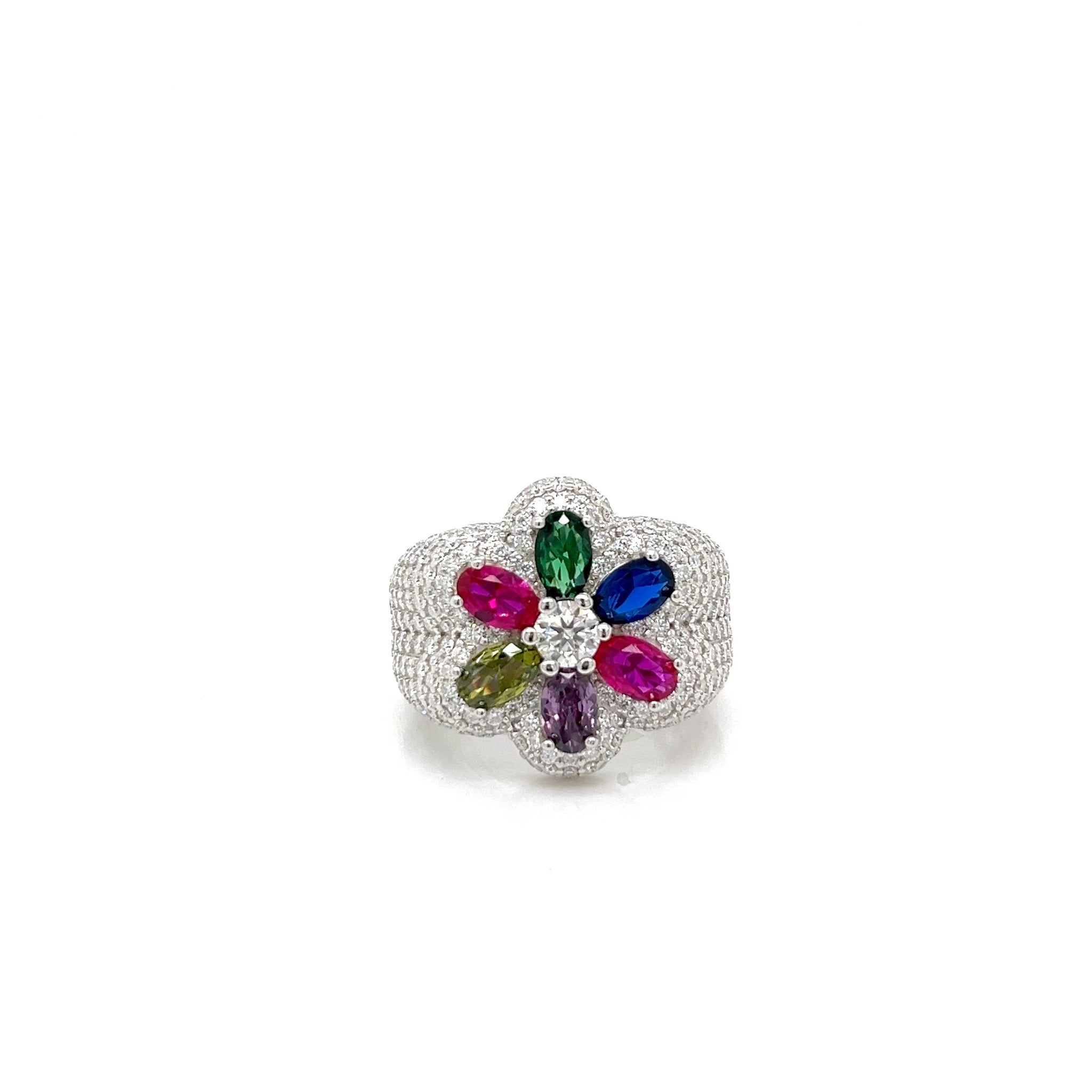 Multi-Gem Blossom Moissanite Band Ring