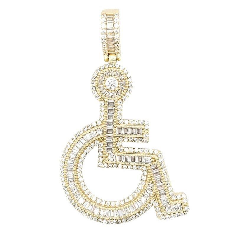 Iced Out Cubic Zirconia Wheelchair Pendent Charm - C4219169