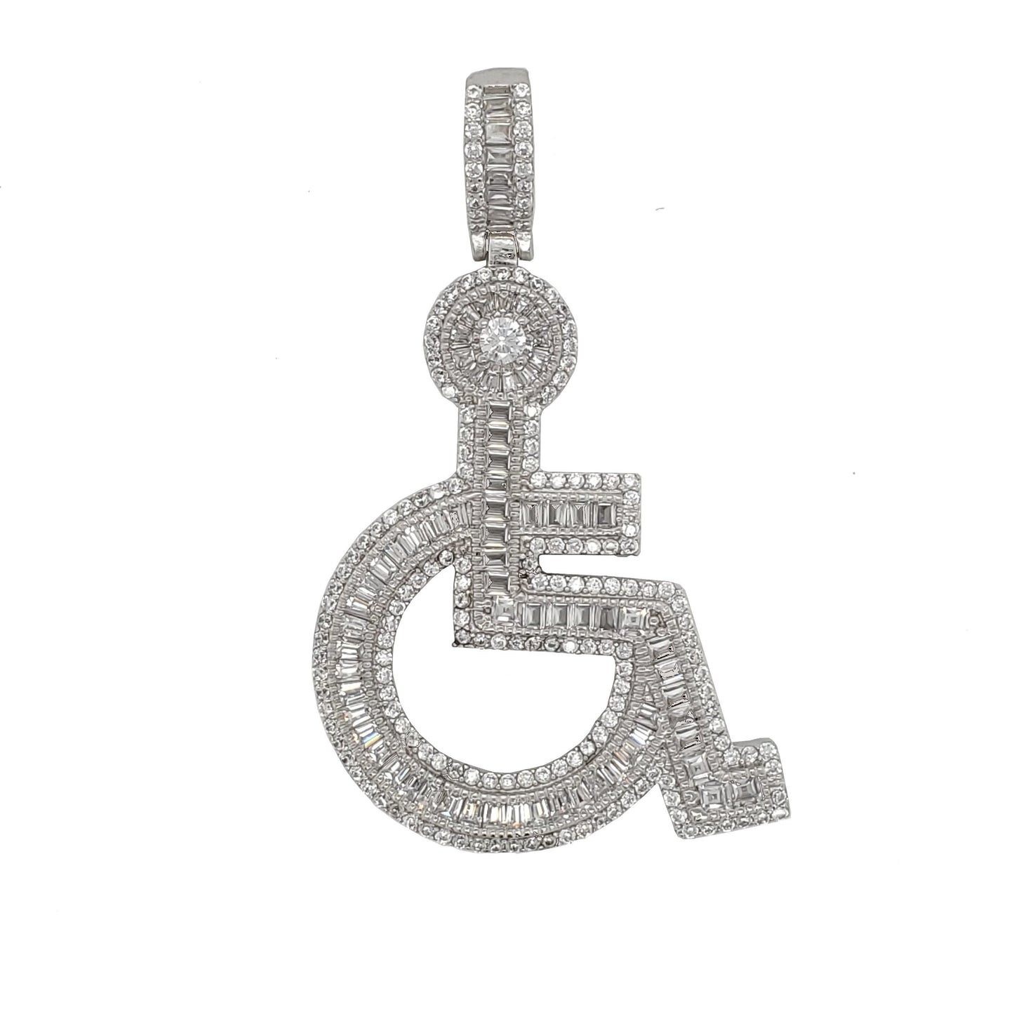 Iced Out Cubic Zirconia Wheelchair Pendent Charm - C4219169