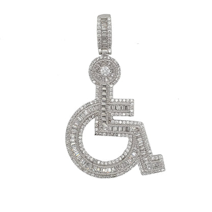 Iced Out Cubic Zirconia Wheelchair Pendent Charm - C4219169