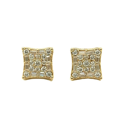 1.15CT Baguette & Round Moissanite Glamour Square Screw Back 10k Gold Earrings - G205313