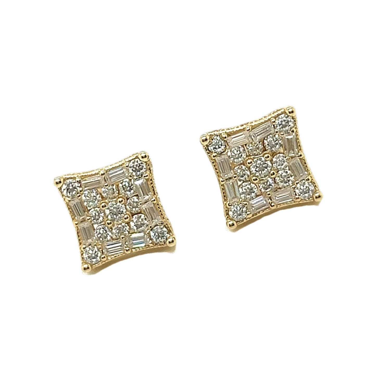 1.15CT Baguette & Round Moissanite Glamour Square Screw Back 10k Gold Earrings - G205313