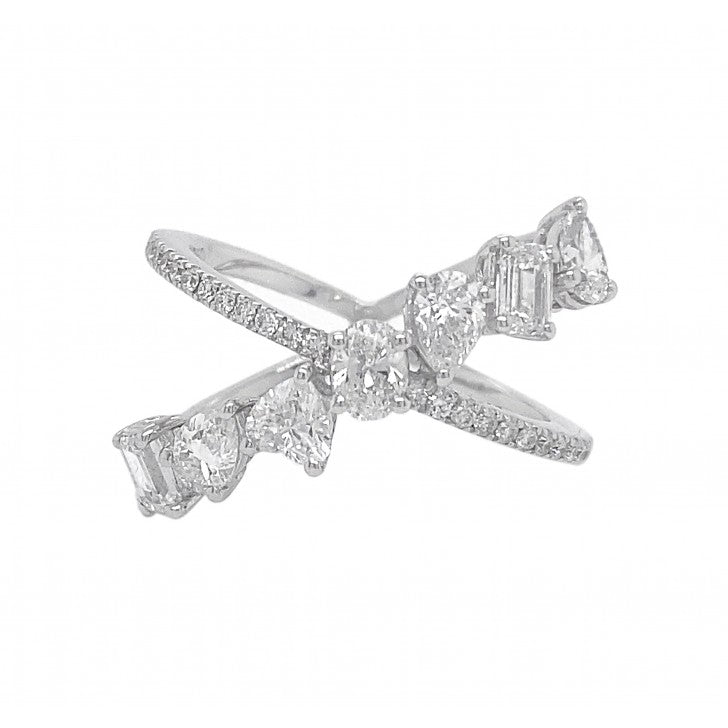14K White Gold Multi Shapes Diamonds Ring