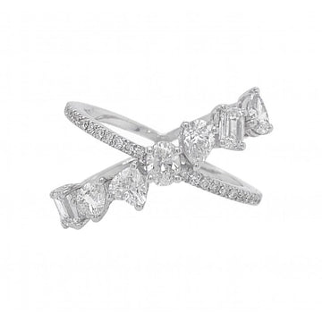 14K White Gold Multi Shapes Diamonds Ring