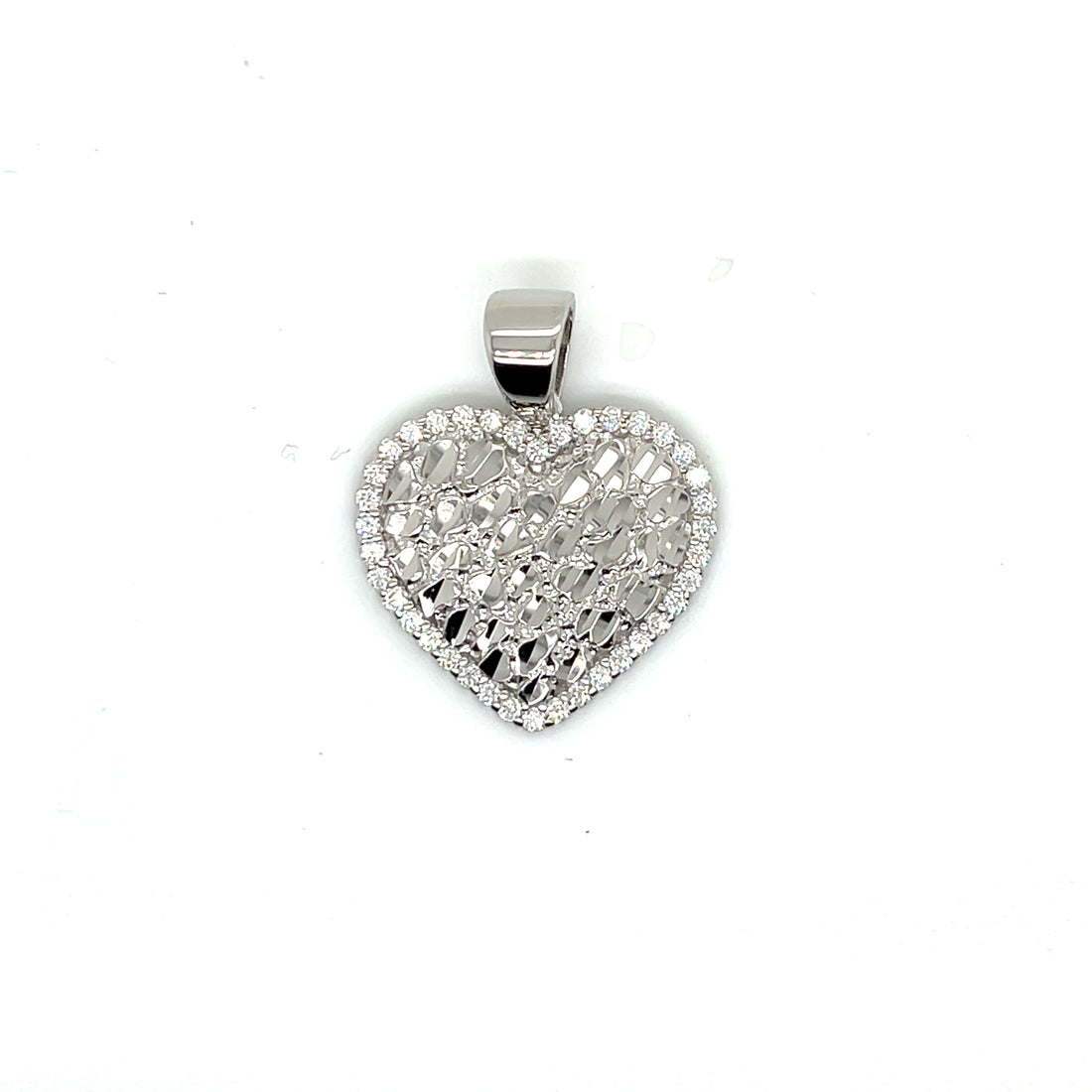 Nugget Heart Pendant with Moissanite Accents in Sterling Silver