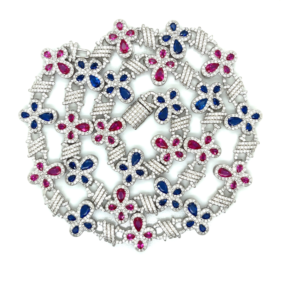 Sterling Silver Moissanite Floral Necklace with CZ Accents – Available in Silver and Gold Finish