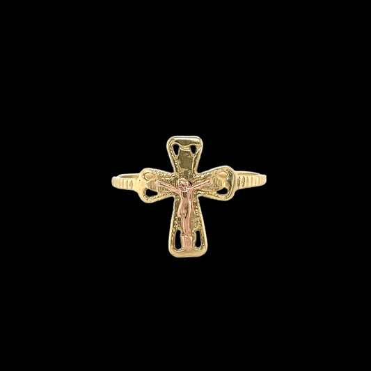 14K Gold Plain Jesus Cross Ring