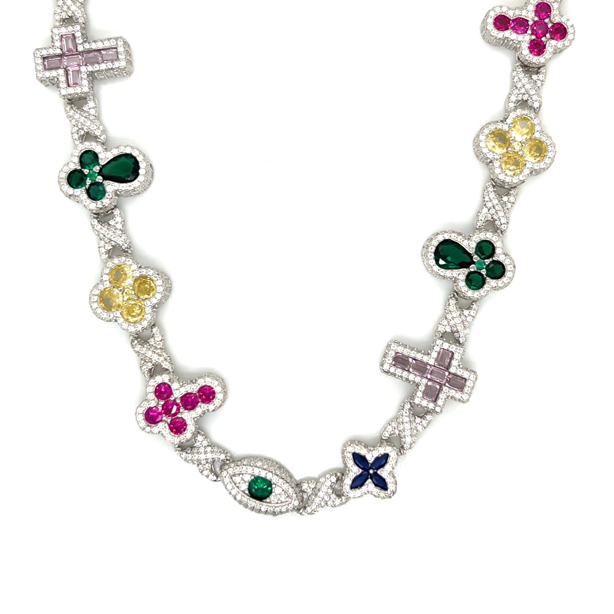 Sterling Silver Multi-Color Moissanite Cross & Symbol Necklace – Gold & Silver Options