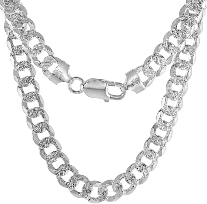 Sterling Flat Curb Pave Cuban Nickel Free Italy Chains Necklaces 18"-24" ; 3-10mm