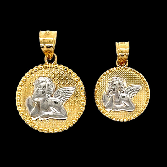 14K Gold Round Angel Pendant