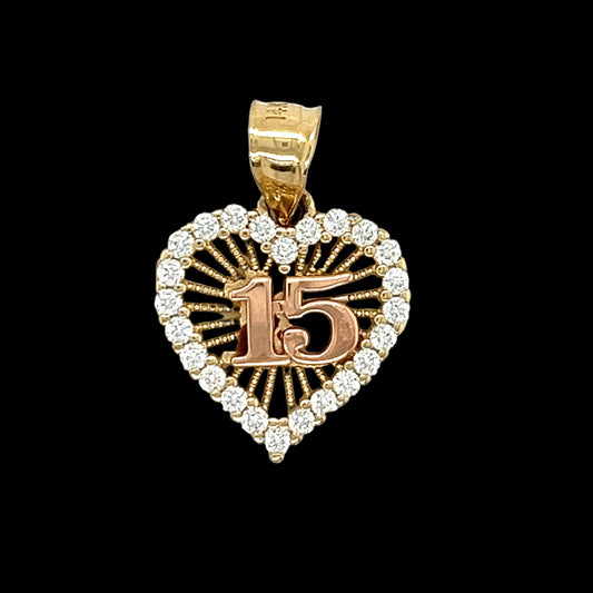 14K Gold Two Toned Heart Pendant W/ CZ