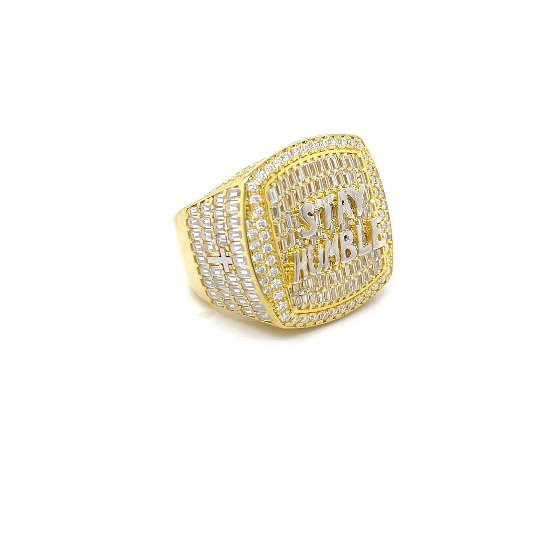 Stay Humble Two-Tone Sterling Silver Ring with Moissanite & CZ Options