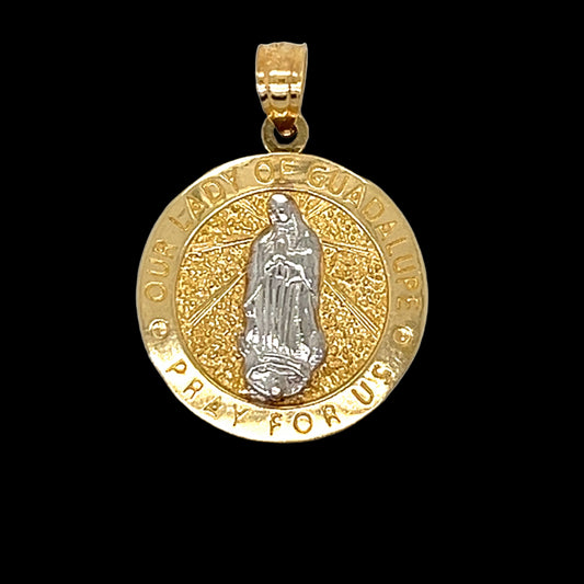 14K Gold Round Virgen De Guadalupe Pendant