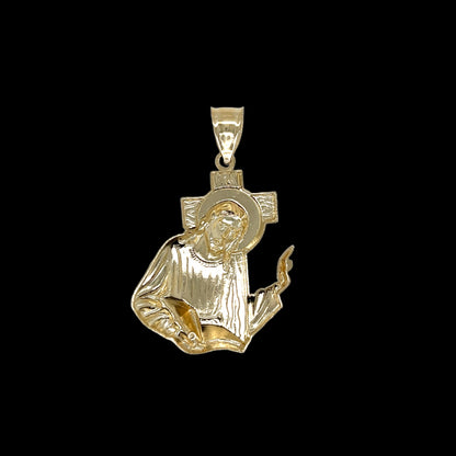 14K Gold Plain Jesus Carrying Cross Pendant