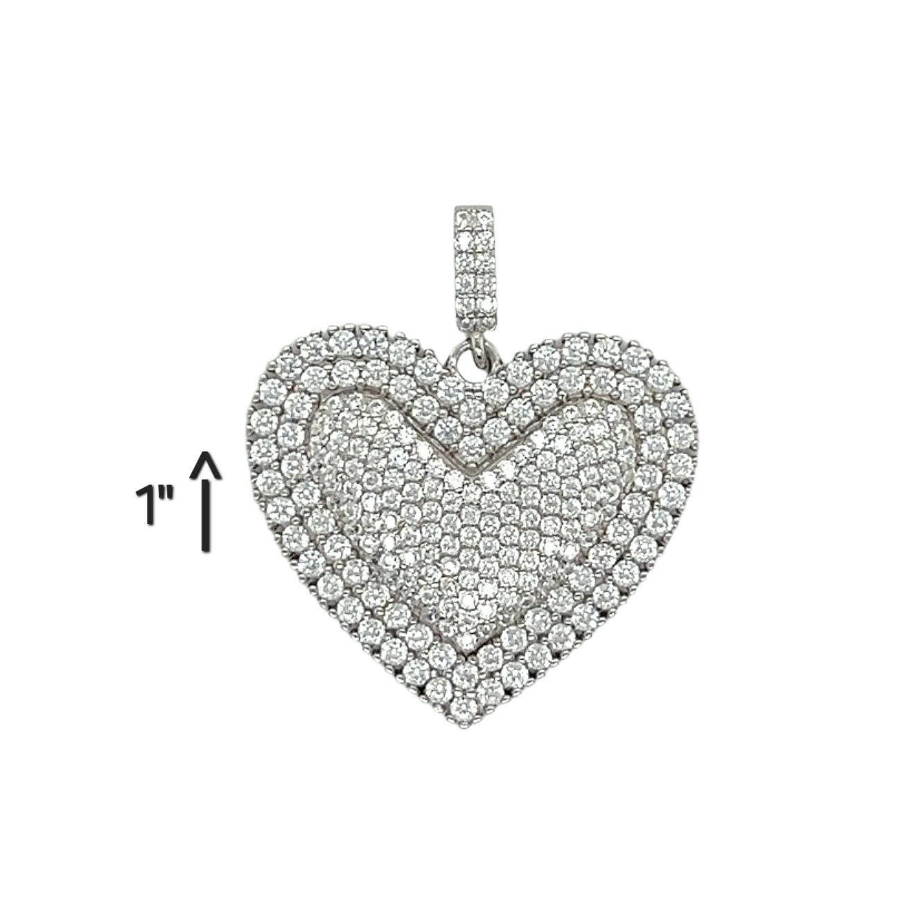 Bubbly Iced Out Round Zirconia Heart Pendant 1" Charm - C415919