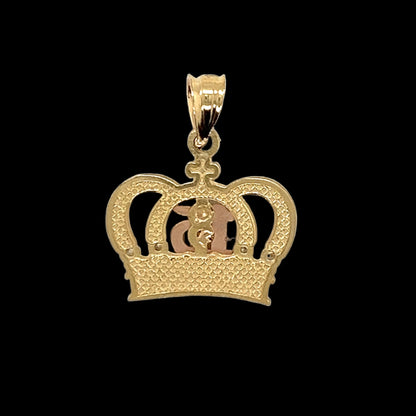 Colgante de corona de dos tonos "QUINCENERA" de oro de 14 quilates