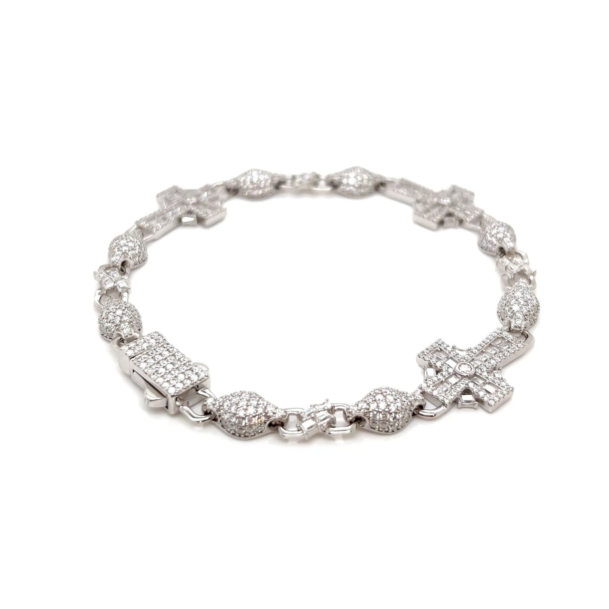 Cross Link Moissanite Bracelet in Sterling Silver