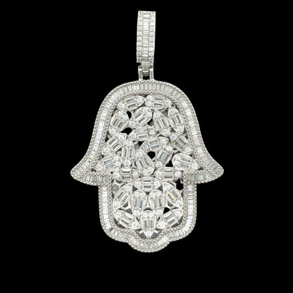 2" Hamsa Hand  Round and Baguette Moissanite Pendant Charm - M400049