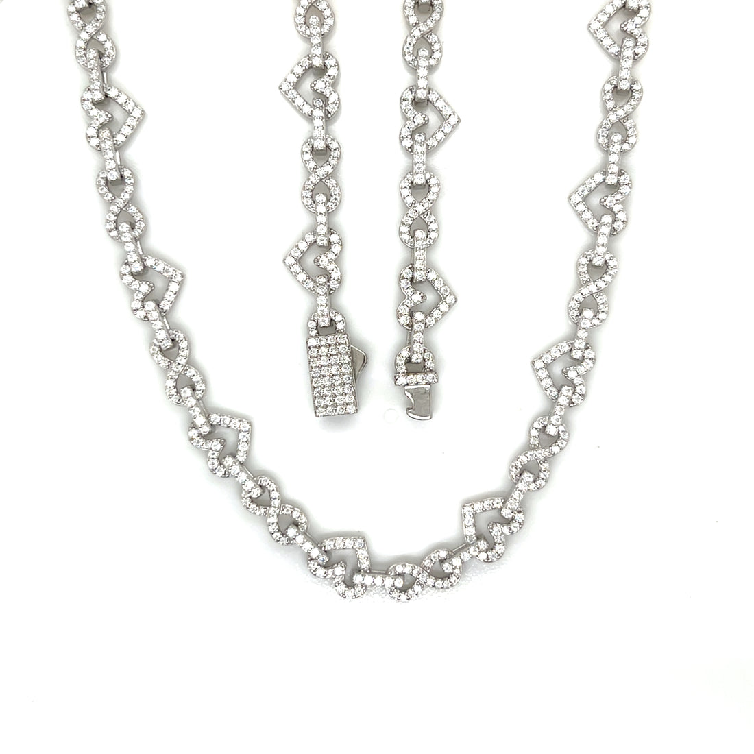 Sterling Silver Heart-Link Moissanite Necklace – 18" to 24"