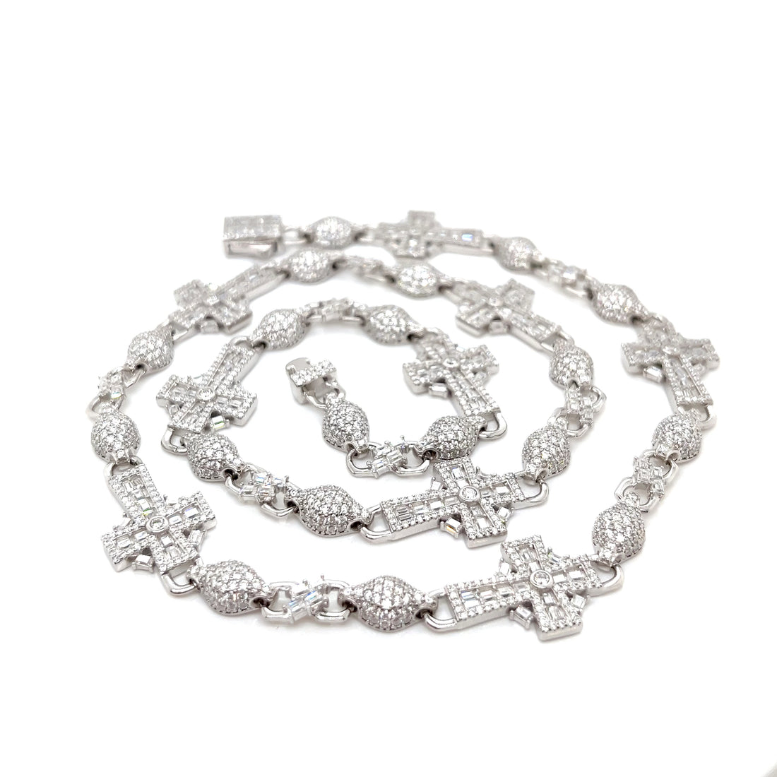 30mm Iced Out Cross Sterling Silver Moissanite Link Chain