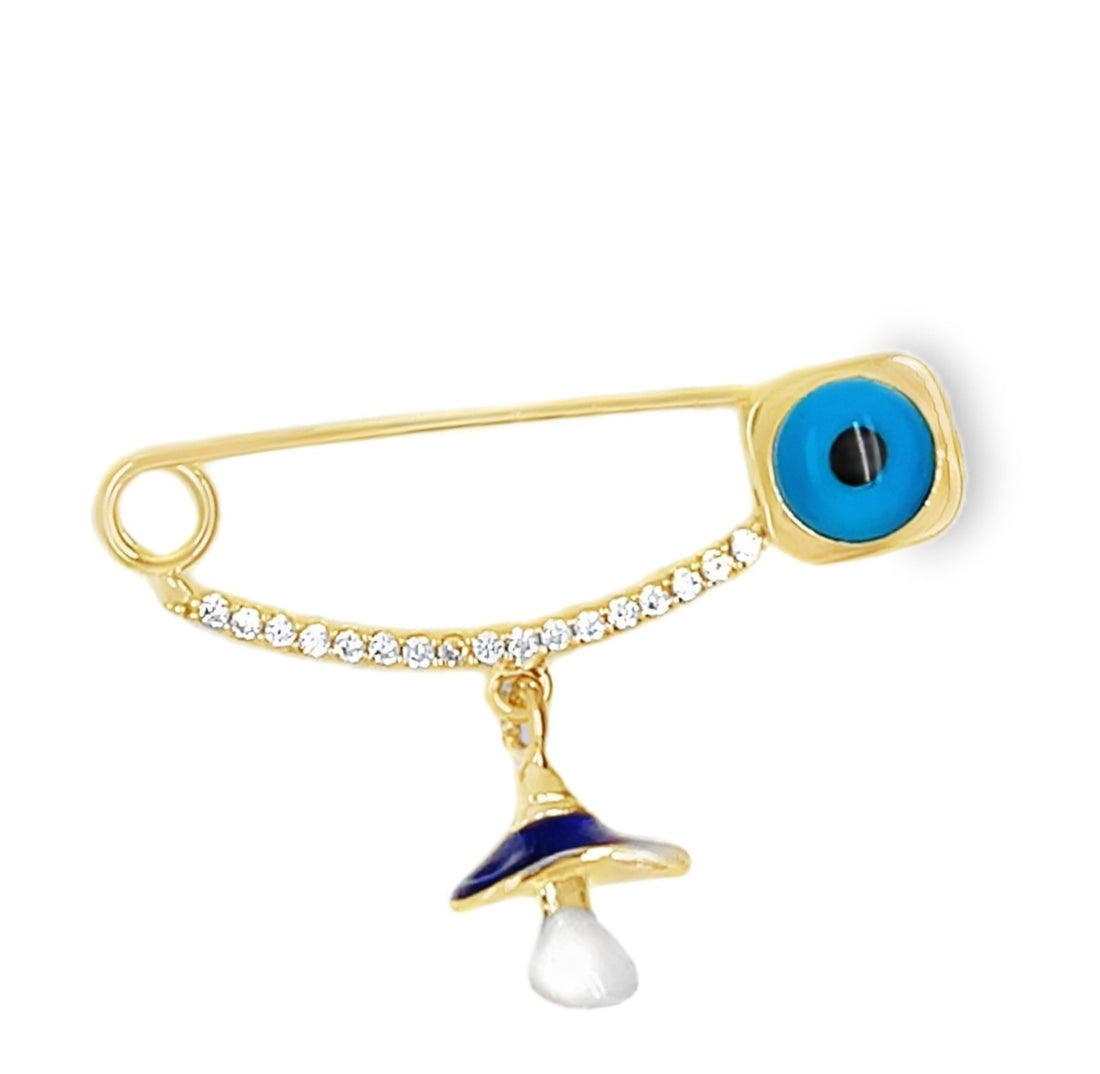 14k Gold Evil Eye Protection Safety Pin Brooch