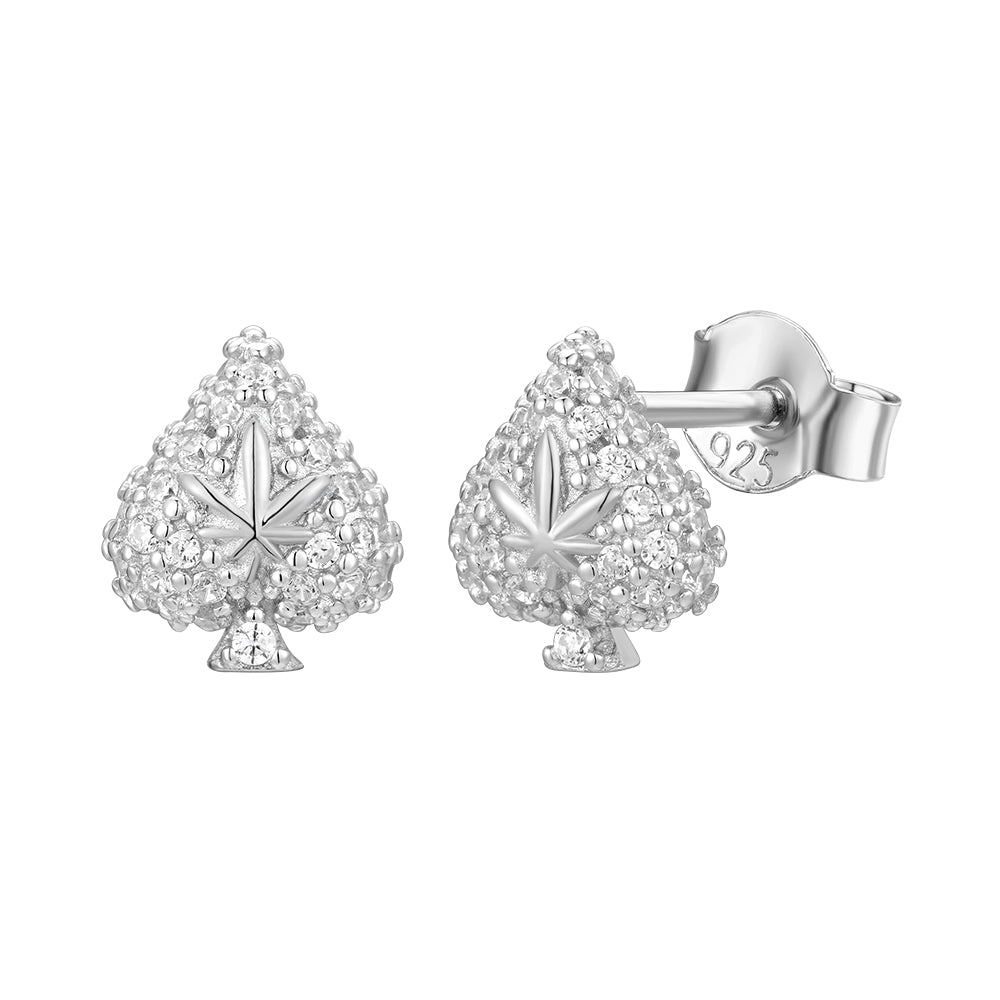 Pavé Spade Leaf Stud Earrings