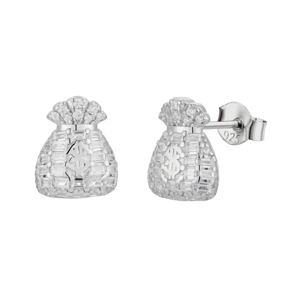 Money Bag Pavé Stud Earrings