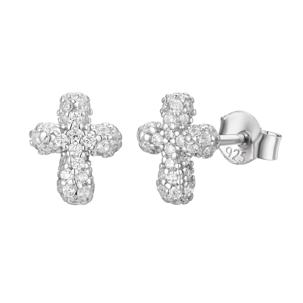Gleaming Pavé Cross Earrings