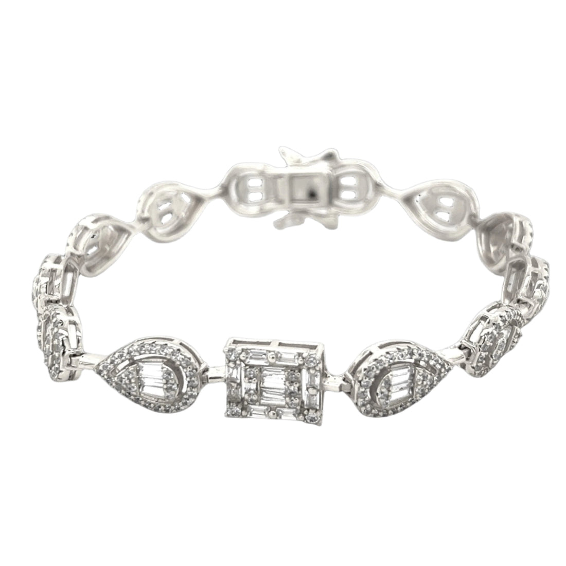 Teardrop Baguette Link Sterling CZ Bracelet