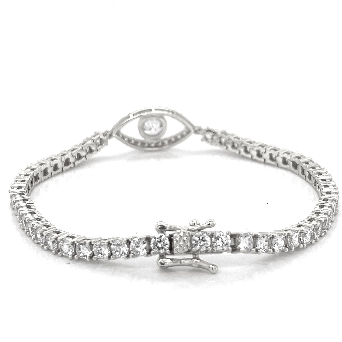 3mm Tennis Sterling Eye Round Cubic Zirconia 7" Bracelet - C315369