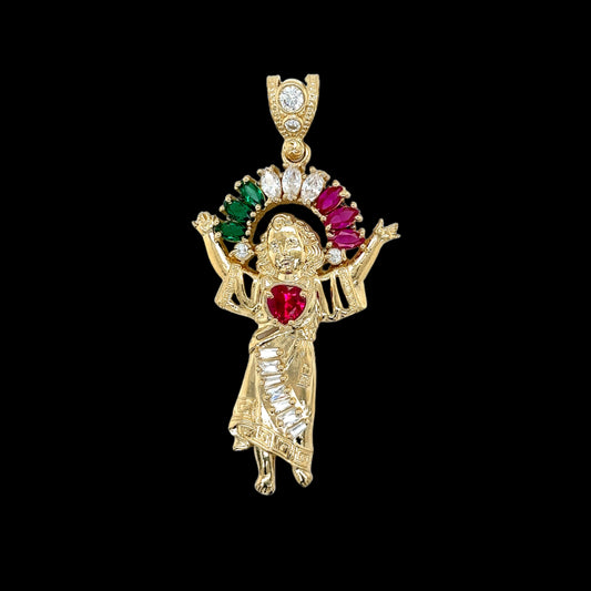14K Gold Angel With Colored CZ Pendant